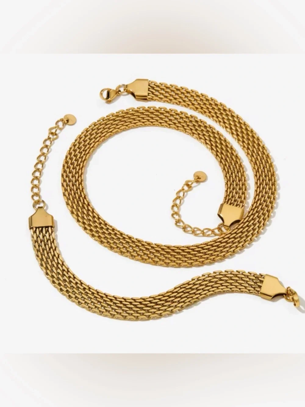 18K Gold Played Multi-Strand Mesh Necklace Bracelet Set